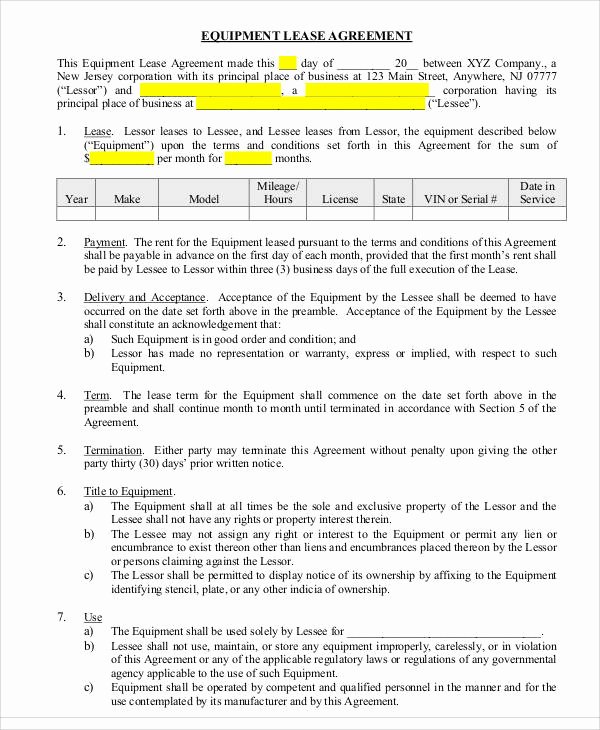 Simple Equipment Rental Agreement Template Free Beautiful 50 Lease Agreements In Pdf