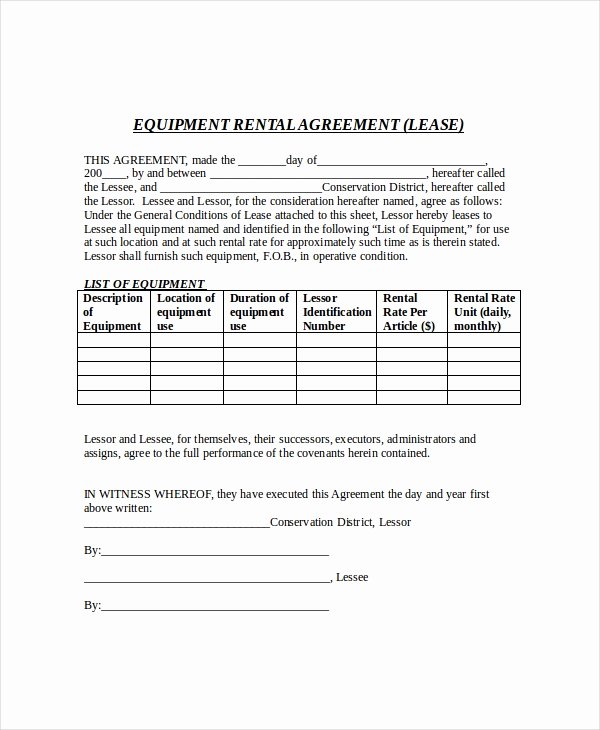 Simple Equipment Rental Agreement Template Free Elegant 21 Free Lease Agreement Templates Word Pdf