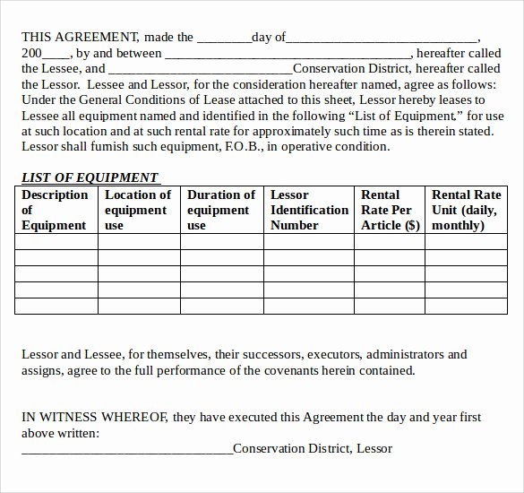 Simple Equipment Rental Agreement Template Free Fresh 12 Equipment Lease Agreement – Samples Examples &amp; format