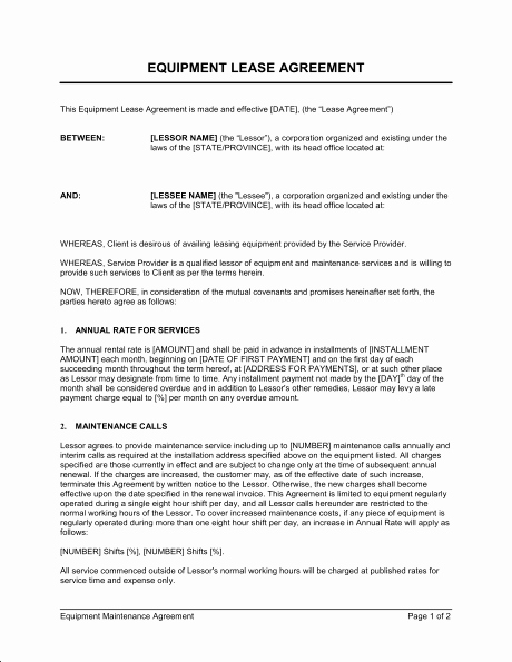 Simple Equipment Rental Agreement Template Free Lovely Equipment Lease Agreement Template &amp; Sample form