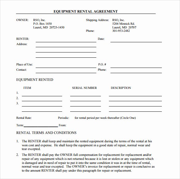 Simple Equipment Rental Agreement Template Free Lovely Sample Equipment Rental Agreement Template 15 Free