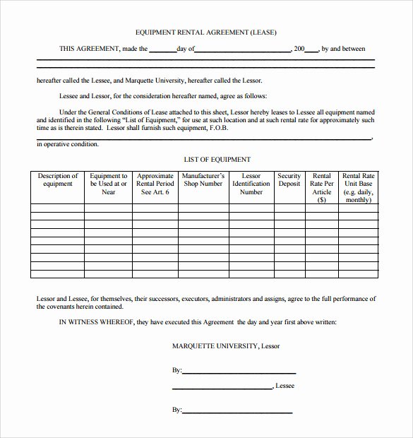 Simple Equipment Rental Agreement Template Free New Sample Equipment Rental Agreement Template 15 Free