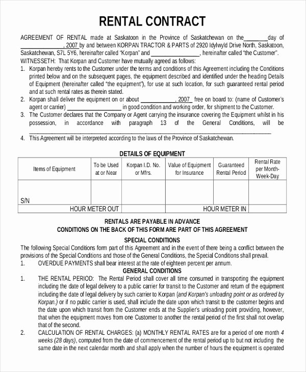 Simple Equipment Rental Agreement Template Free Unique 15 Rental Contract Templates Pdf Docs Word