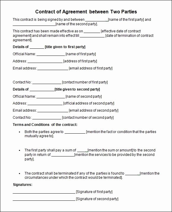 Simple Payment Agreement Template Between Two Parties New Sample Contract Agreements Between Two Parties