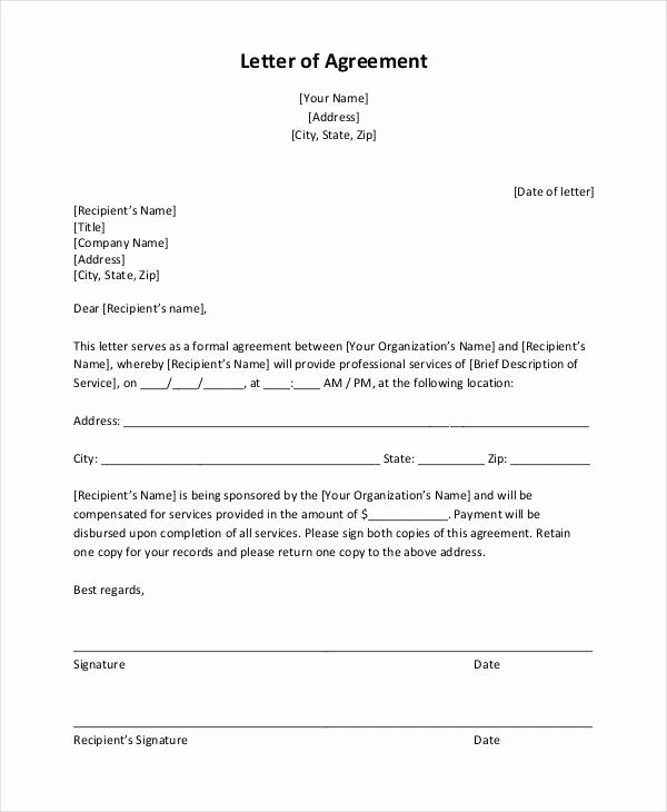 Simple Payment Agreement Template New 12 Simple Agreement Letter Examples Pdf Word