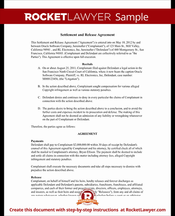 Simple Settlement Agreement Awesome Settlement and Release Agreement Release Of Claims with