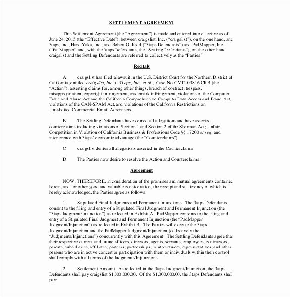 Simple Settlement Agreement Best Of 20 Settlement Agreement Templates Word Pdf Pages
