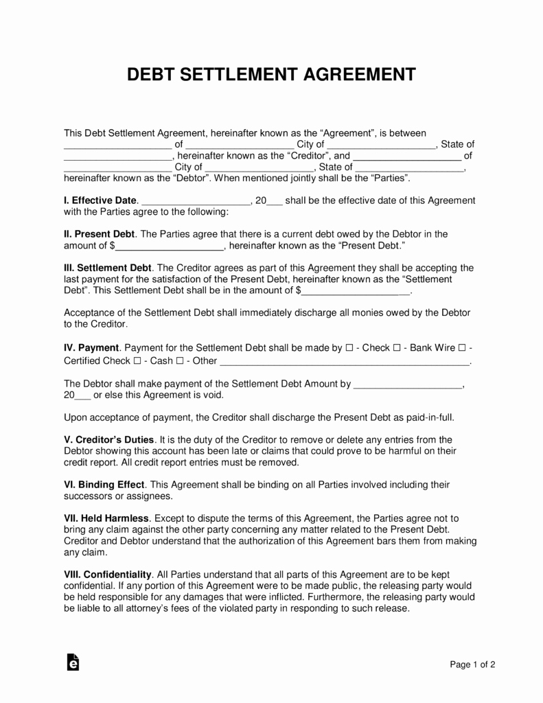 Simple Settlement Agreement Elegant Free Debt Settlement Agreement Template Sample Word