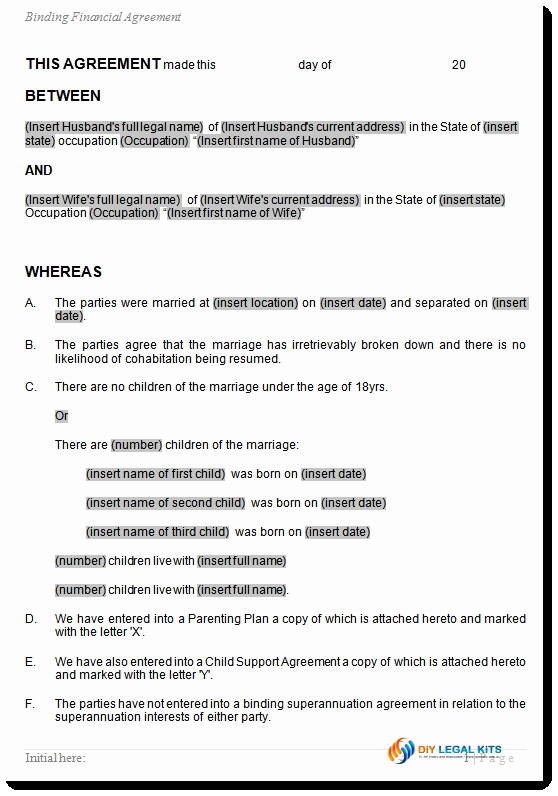 Simple Settlement Agreement Luxury Divorce Property Settlement Financial Agreement 90d