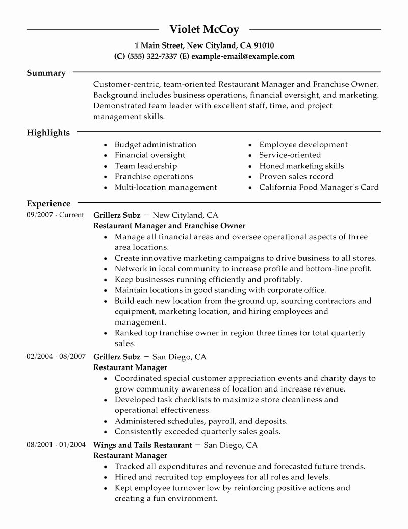 Small Business Owner Resume Sample New Best Franchise Owner Resume Example