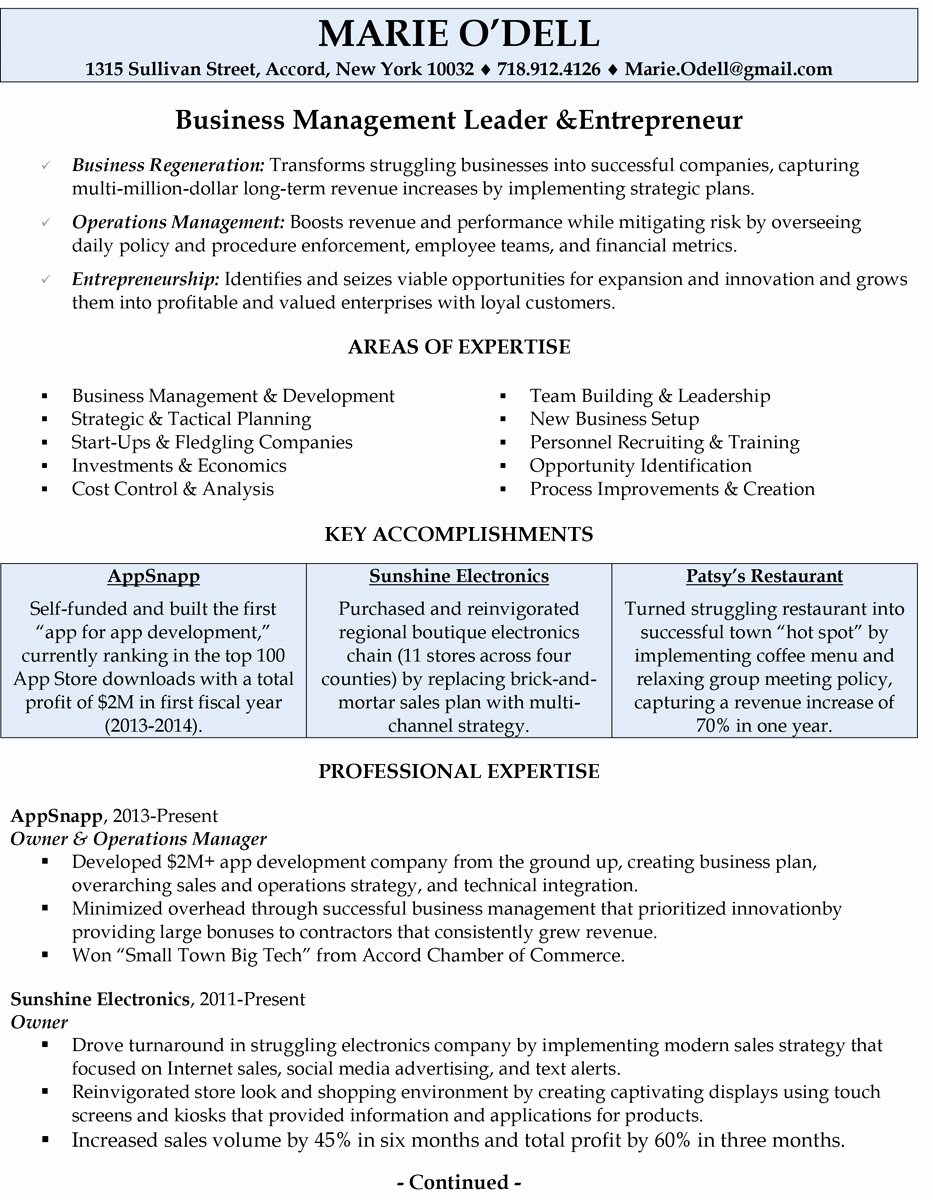 Small Business Owner Resume Sample New Professionally Written Resume Samples Rwd