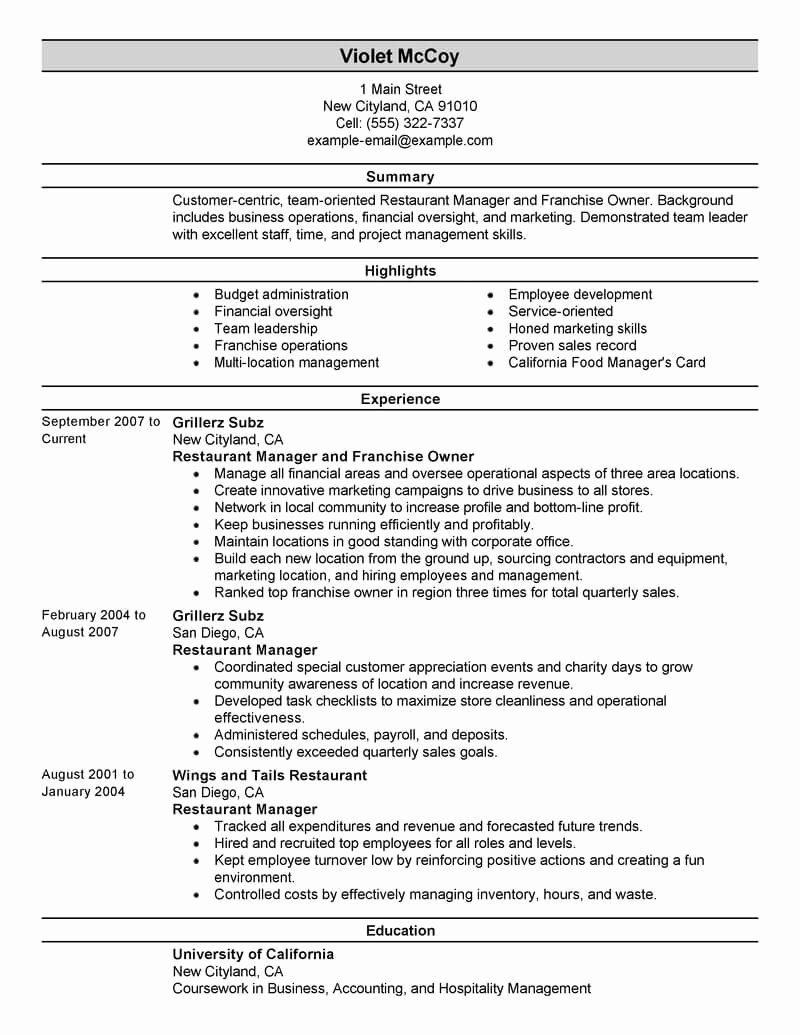 Small Business Owner Resume Sample Unique Best Franchise Owner Resume Example