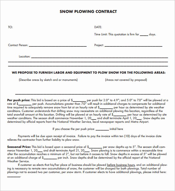 Snow Removal Bid Template Beautiful 20 Snow Plowing Contract Templates Google Docs Pdf