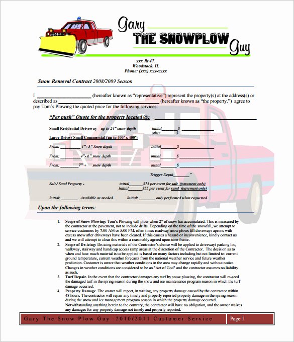 Snow Removal Bid Template Elegant 20 Snow Plowing Contract Templates Google Docs Pdf