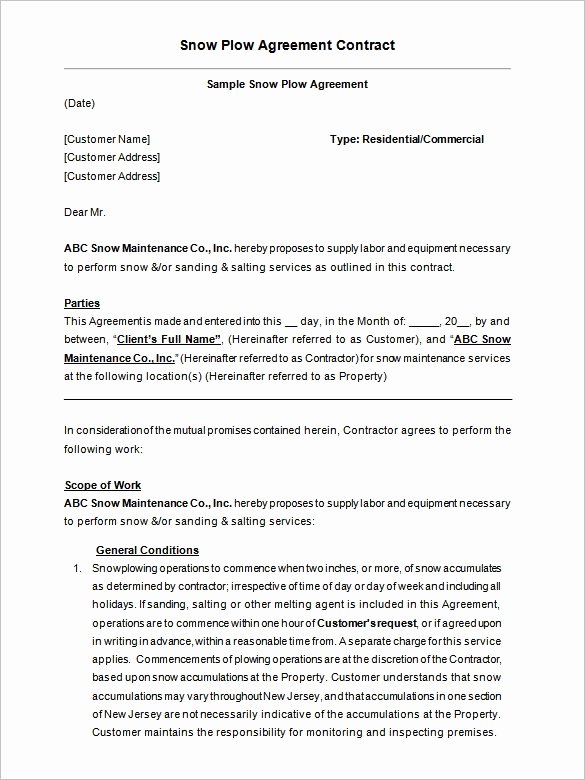 Snow Removal Bid Template Fresh 20 Snow Plowing Contract Templates Google Docs Pdf