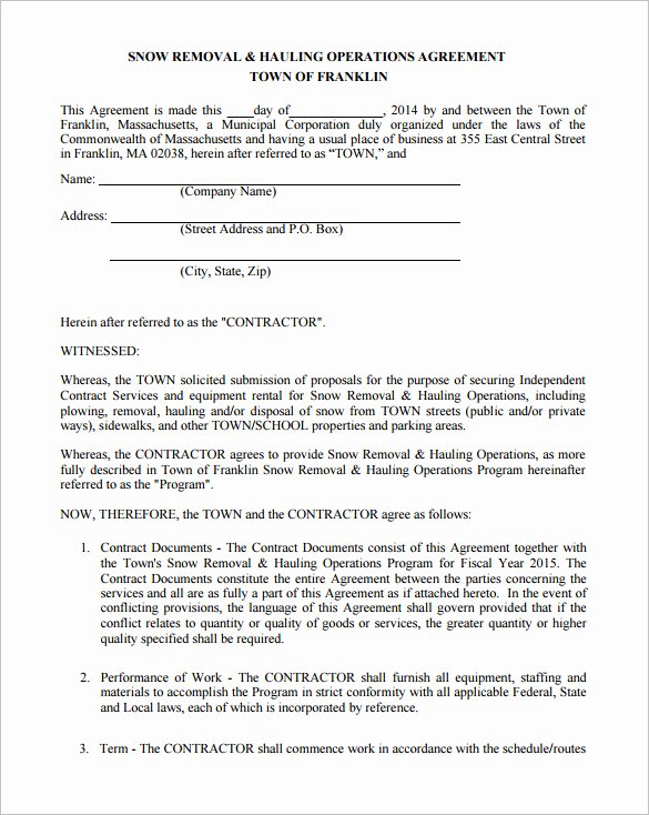 Snow Removal Bid Template Inspirational 20 Snow Plowing Contract Templates Google Docs Pdf