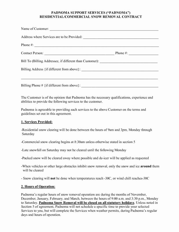 Snow Removal Bid Template New Snow Plowing Contracts