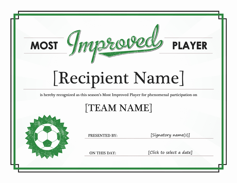 Soccer Awards Template Inspirational Most Improved Player Certificate Templates Fice