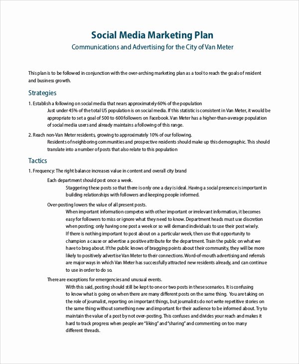 Social Media Marketing Proposal Pdf Fresh Sample social Media Marketing Plan 9 Examples In Pdf