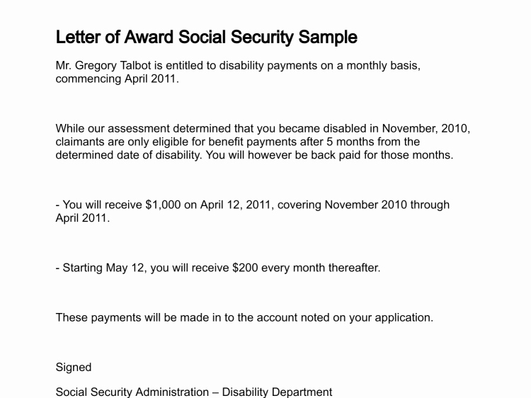 Social Security Award Letter Example Beautiful Letter Of Award