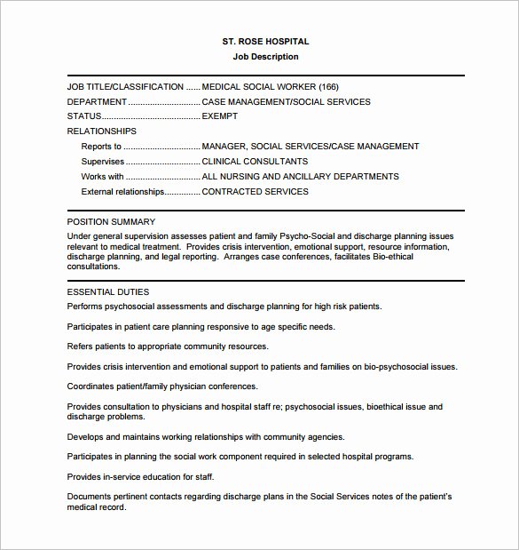 Social Work Case Notes Template Fresh 9 social Worker Job Description Templates – Free Sample