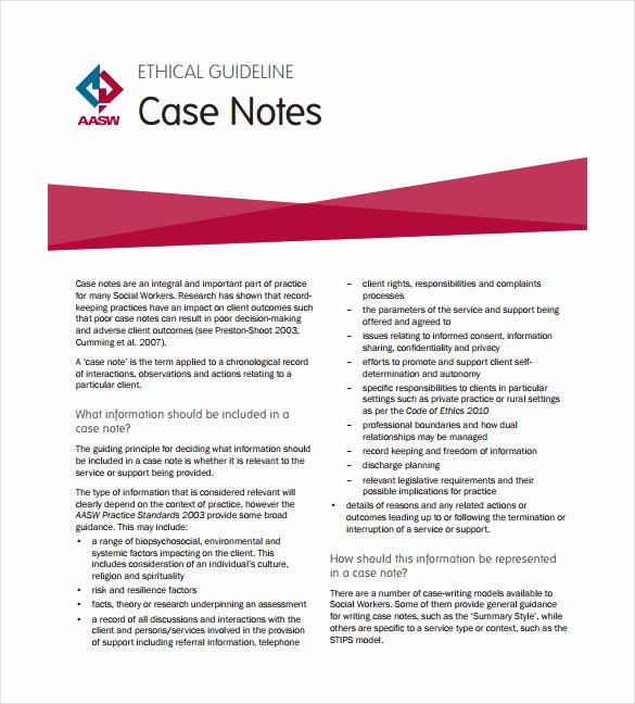 Social Work Case Notes Template Luxury 7 Case Notes Templates – Free Sample Example format