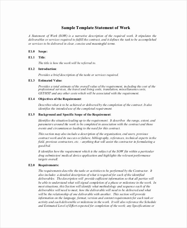 Sow Template Doc Awesome Statement Of Work Template 13 Free Pdf Word Excel