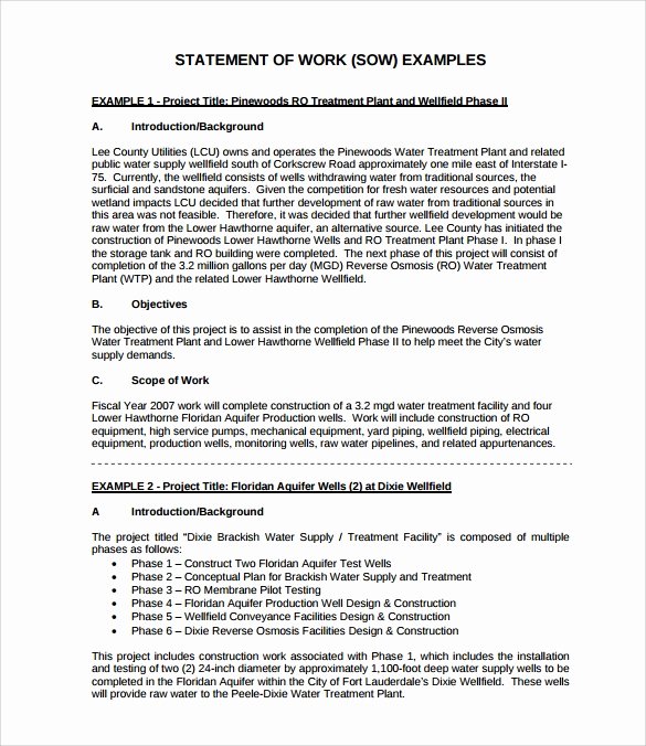 Sow Template Doc Best Of Sample Statement Of Work Template 13 Free Documents