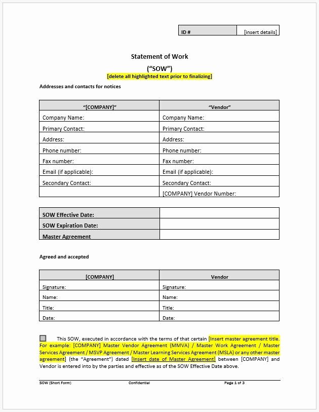 Sow Template Doc Best Of Short form Statement Of Work sow Template – Starters