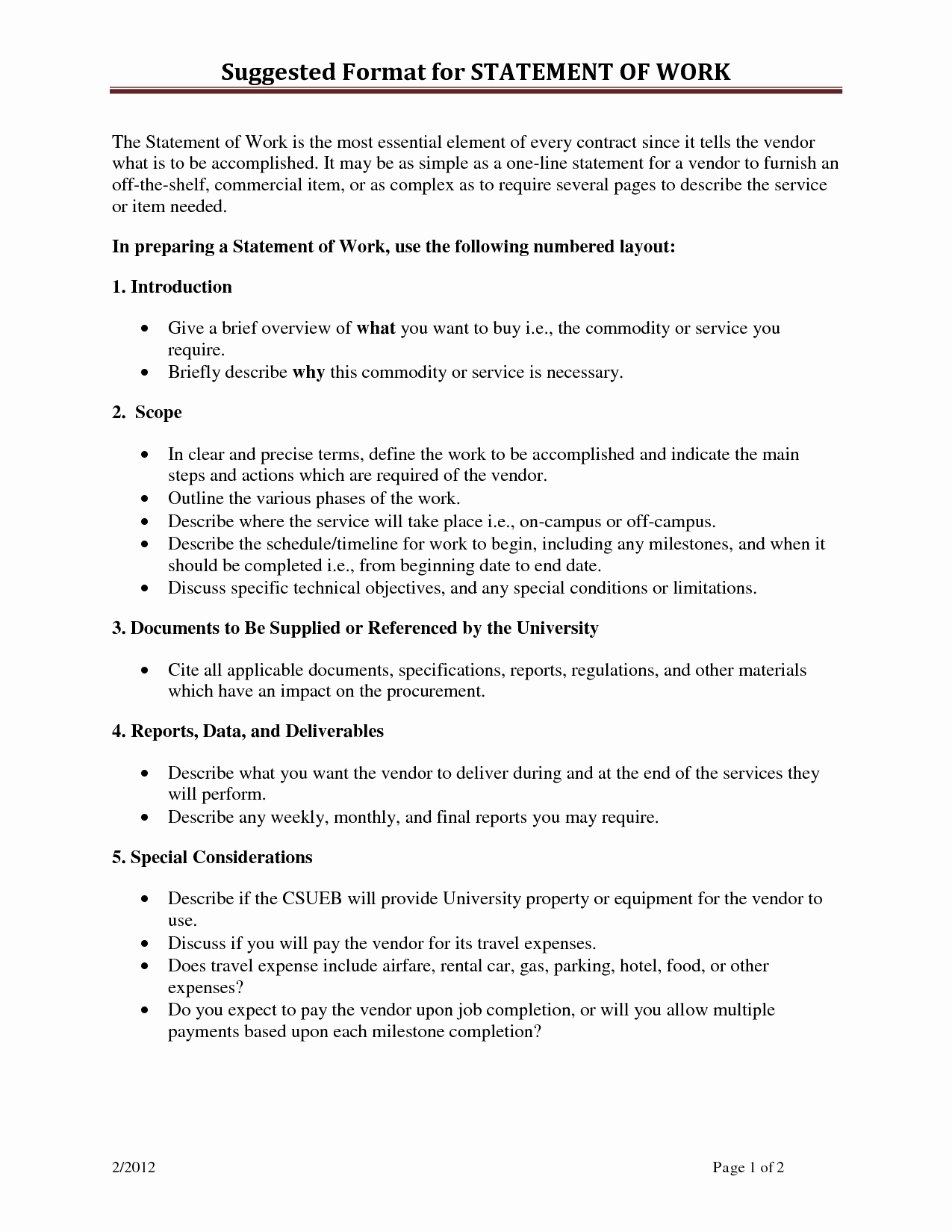 Sow Template Doc Inspirational Statement Work Template