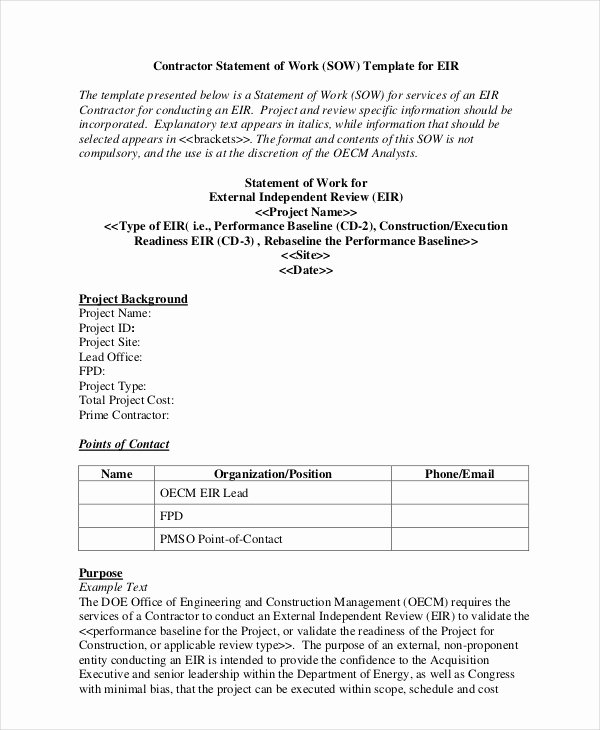 Sow Template Doc Lovely Statement Of Work Template 13 Free Pdf Word Excel