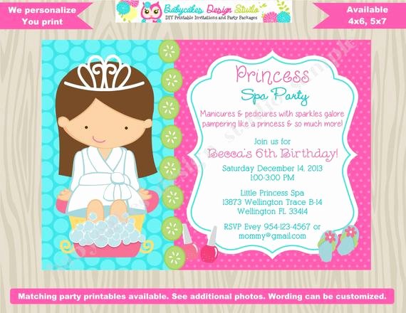 Spa Day Invitation Best Of Princess Spa Party Invitation Princess Spa Day Princess Spa