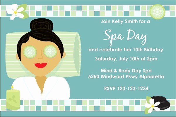 Spa Day Invitation Unique Spa Day Birthday Invitation Choose A Skin tone Hair