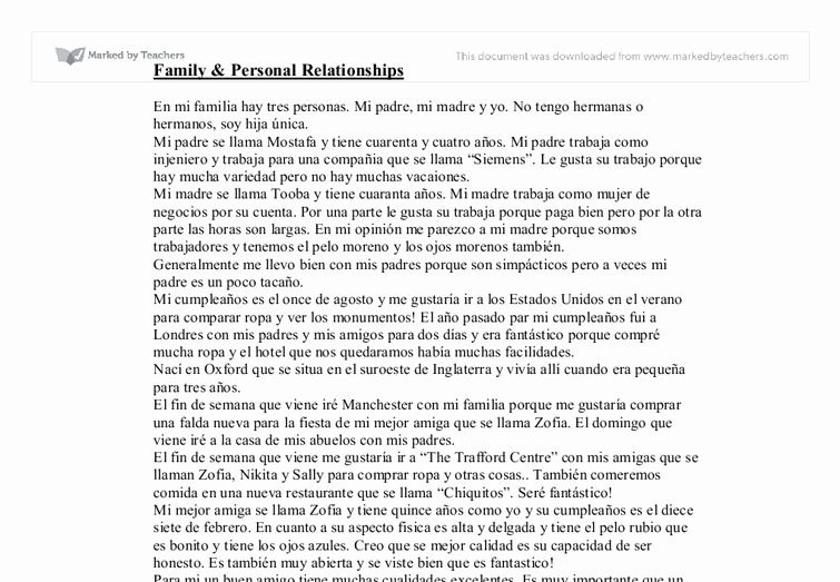 family essay in spanish