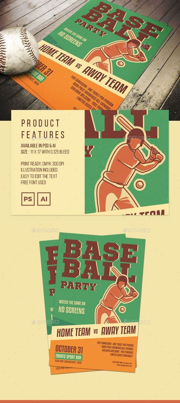 Sports Illustrated Templates New Illustrated Baseball Poster or Flyer Template Psd Ai