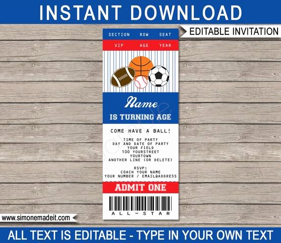 Sports Ticket Invitation Beautiful Sports Ticket Invitation Template All Star Birthday