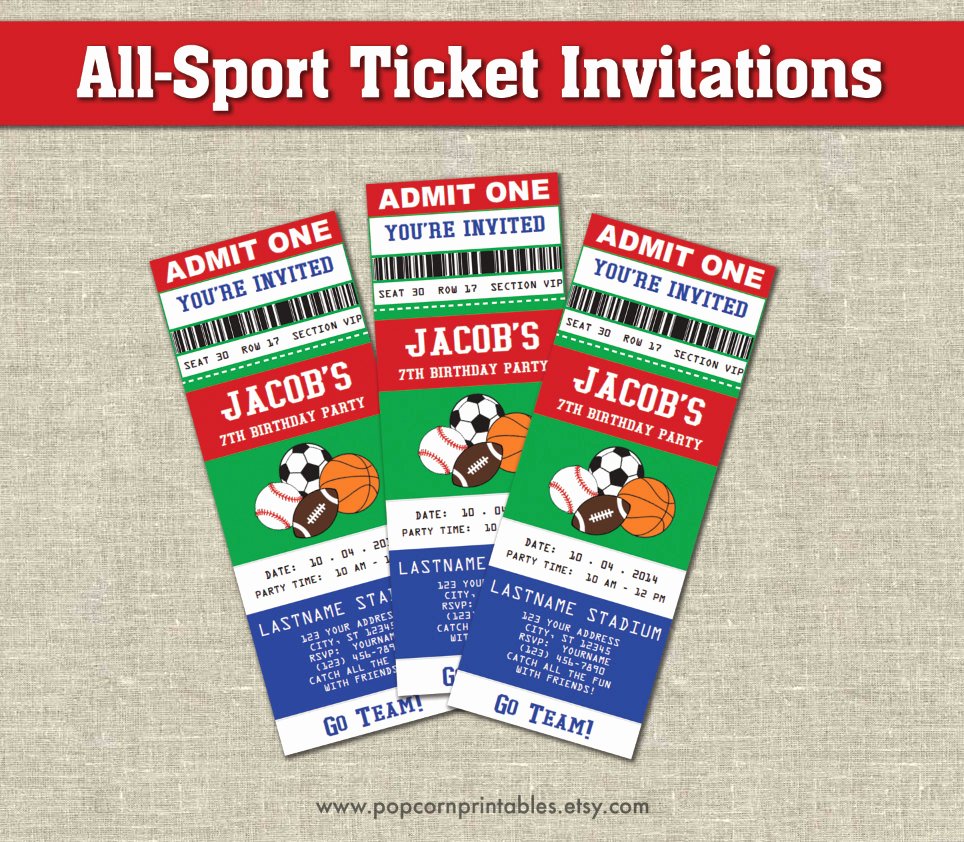 Sports Ticket Invitation Inspirational All Star Sports Ticket Invitations Printables Editable Text