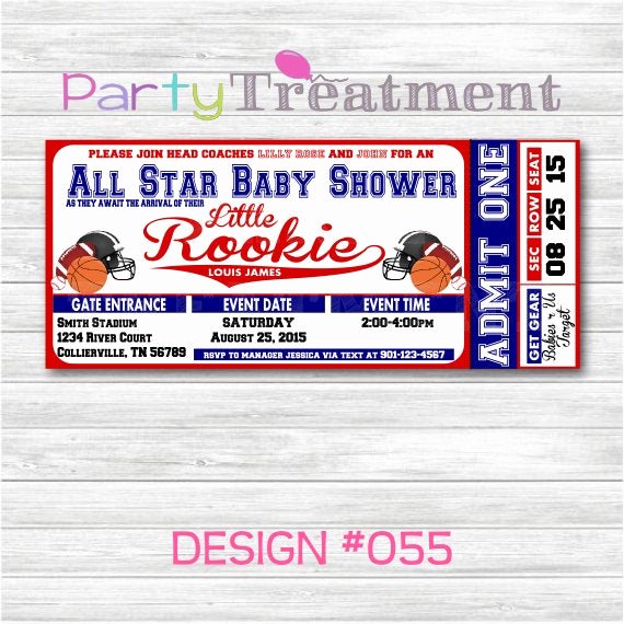 Sports Ticket Invitation Template Free Awesome All Star Sports Baby Shower Ticket Invitation by