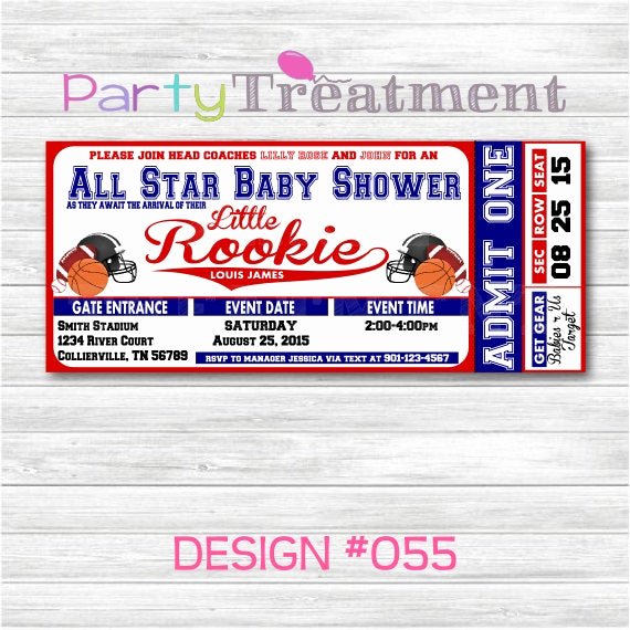 Sports Ticket Invitation Template Free Awesome All Star Sports Baby Shower Ticket Invitation by