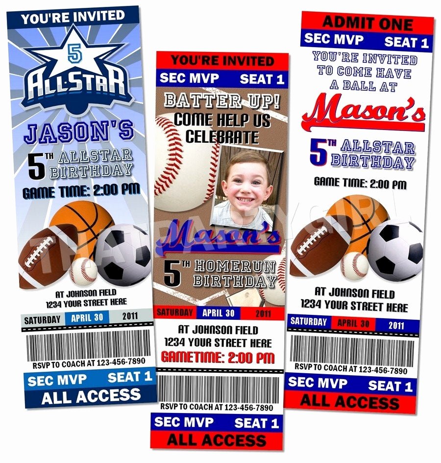 Sports Ticket Invitation Template Free Awesome Sports Birthday Party Ticket Style Invitations Favors Mvp