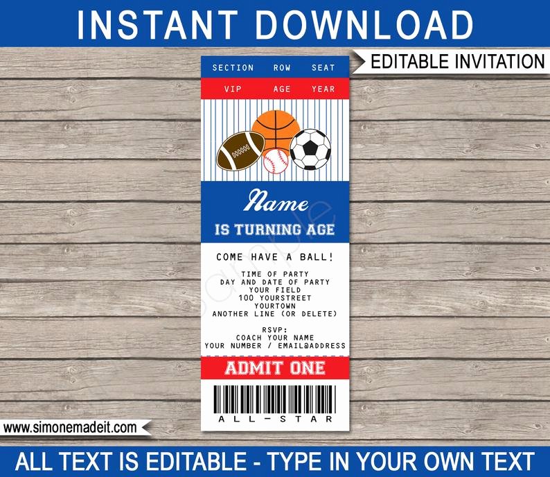 Sports Ticket Invitation Template Free Elegant Sports Ticket Invitation Template All Star Birthday Party