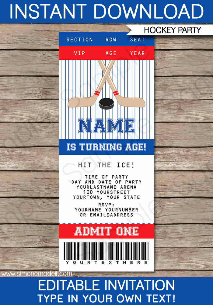 Sports Ticket Invitation Template Free New Hockey Ticket Invitations Birthday Party