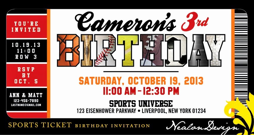 Sports Ticket Invitation Unique Nealon Design Sports Ticket Birthday Invitation