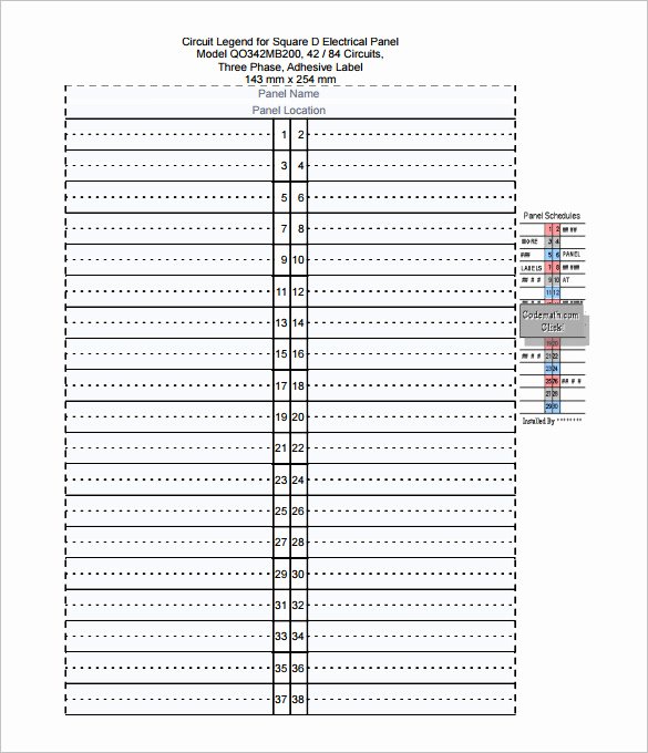 Square D Panel Schedule Awesome 19 Panel Schedule Templates Doc Pdf