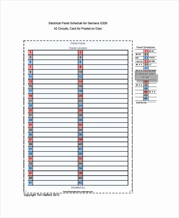 Square D Panel Schedule Awesome 8 Panel Schedule Templates