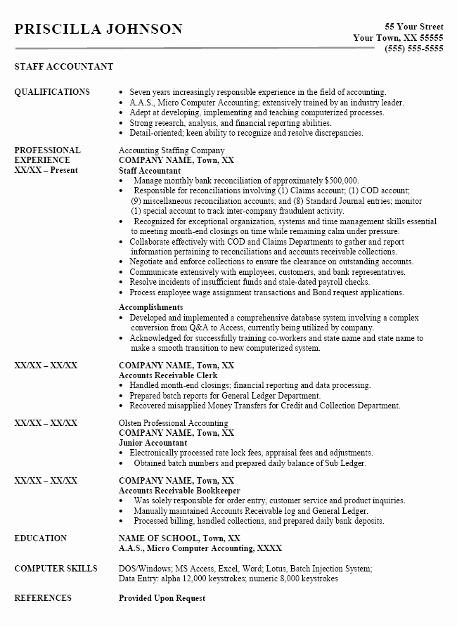 Staff Accounting Resume Samples Beautiful Accounting Resume Entry Level Accountant Accounting and