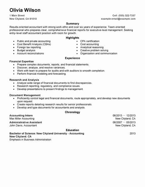 Staff Accounting Resume Samples Fresh Best Staff Accountant Resume Example