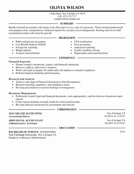 Staff Accounting Resume Samples New Best Staff Accountant Resume Example