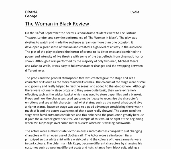 Stage Play format Example Awesome the Woman In Black Review the Props and the General