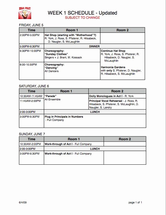 Stage Play format Template Unique Rehearsal Schedule Template